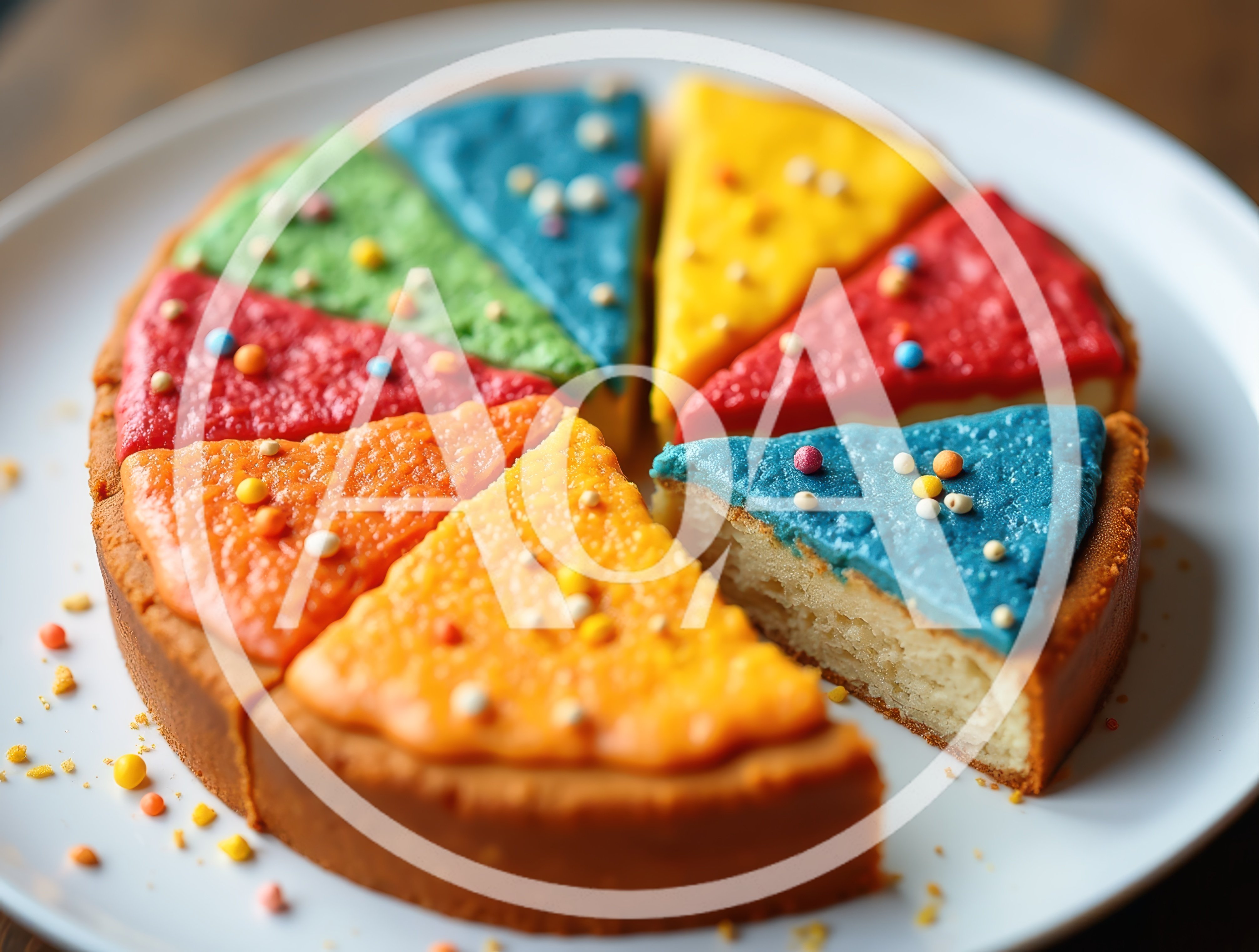 Colorful Sliced Rainbow Cake on White Plate