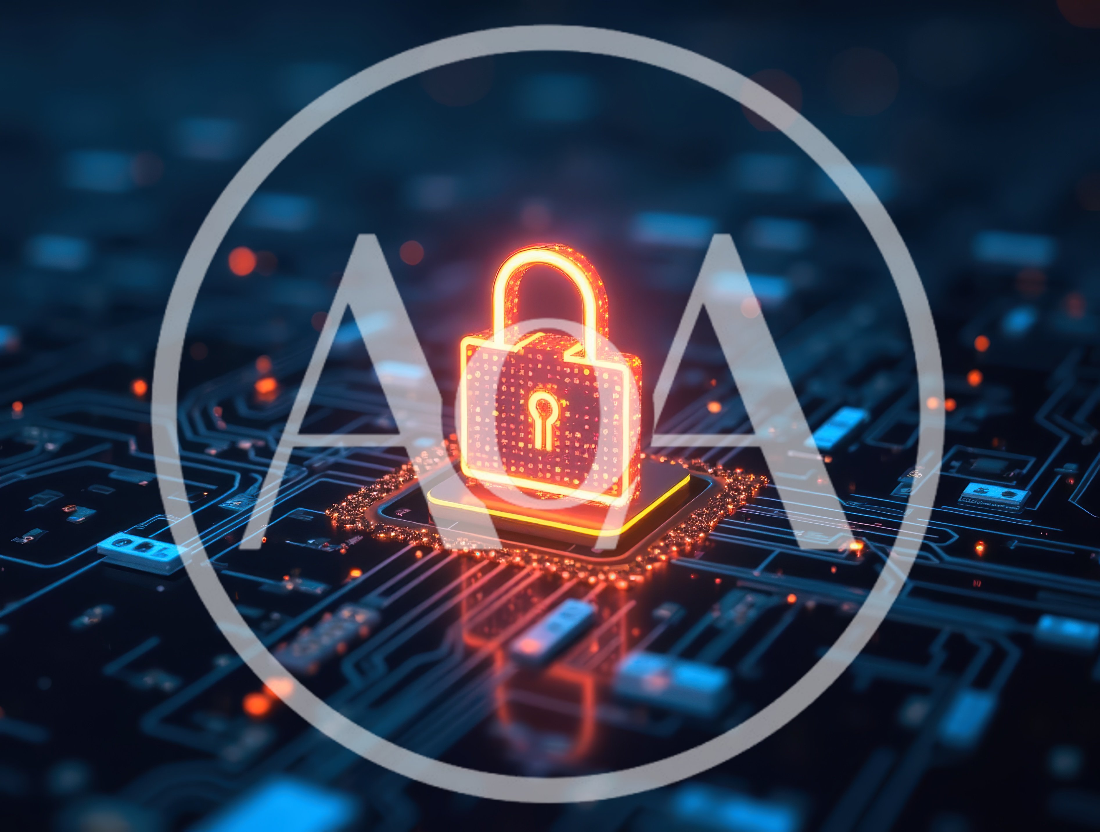 Glowing Digital Padlock Icon On Computer Circuit Board