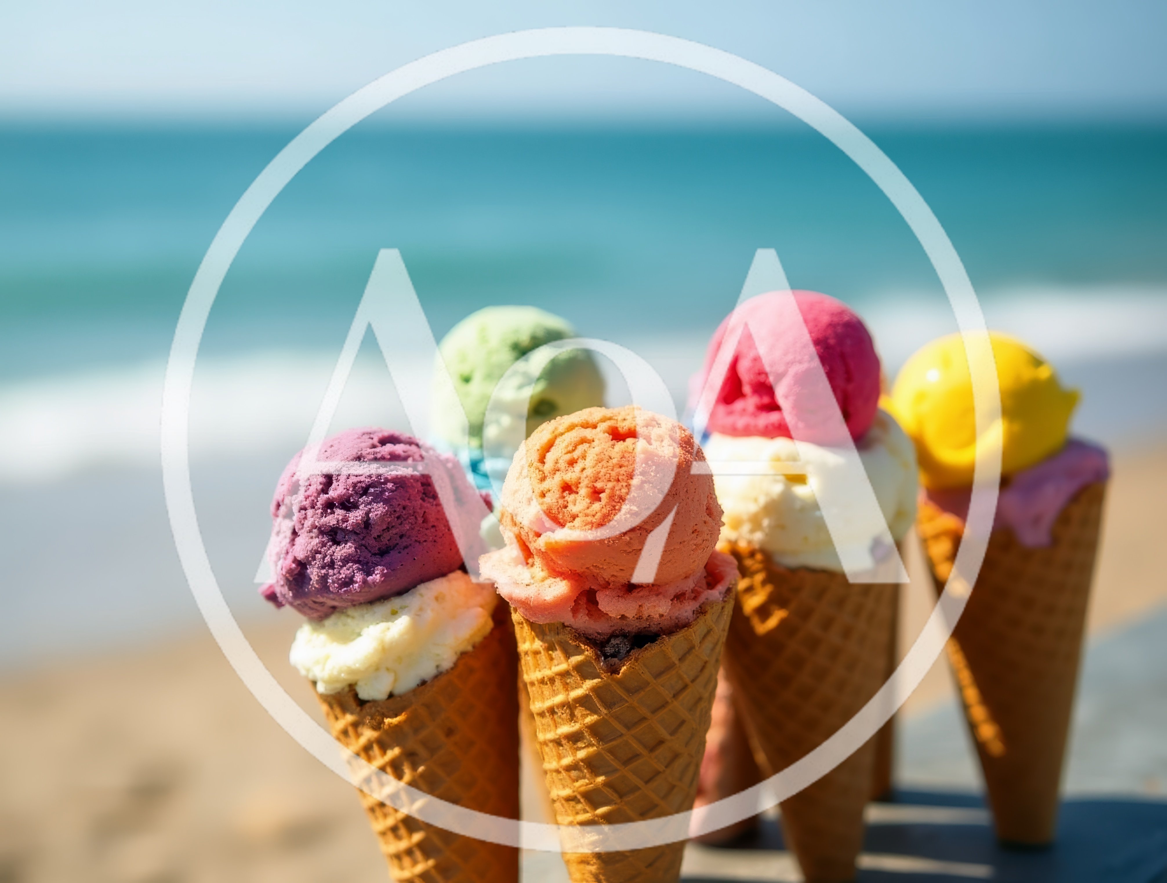 Colorful Ice Cream Cones On A Sunny Beach