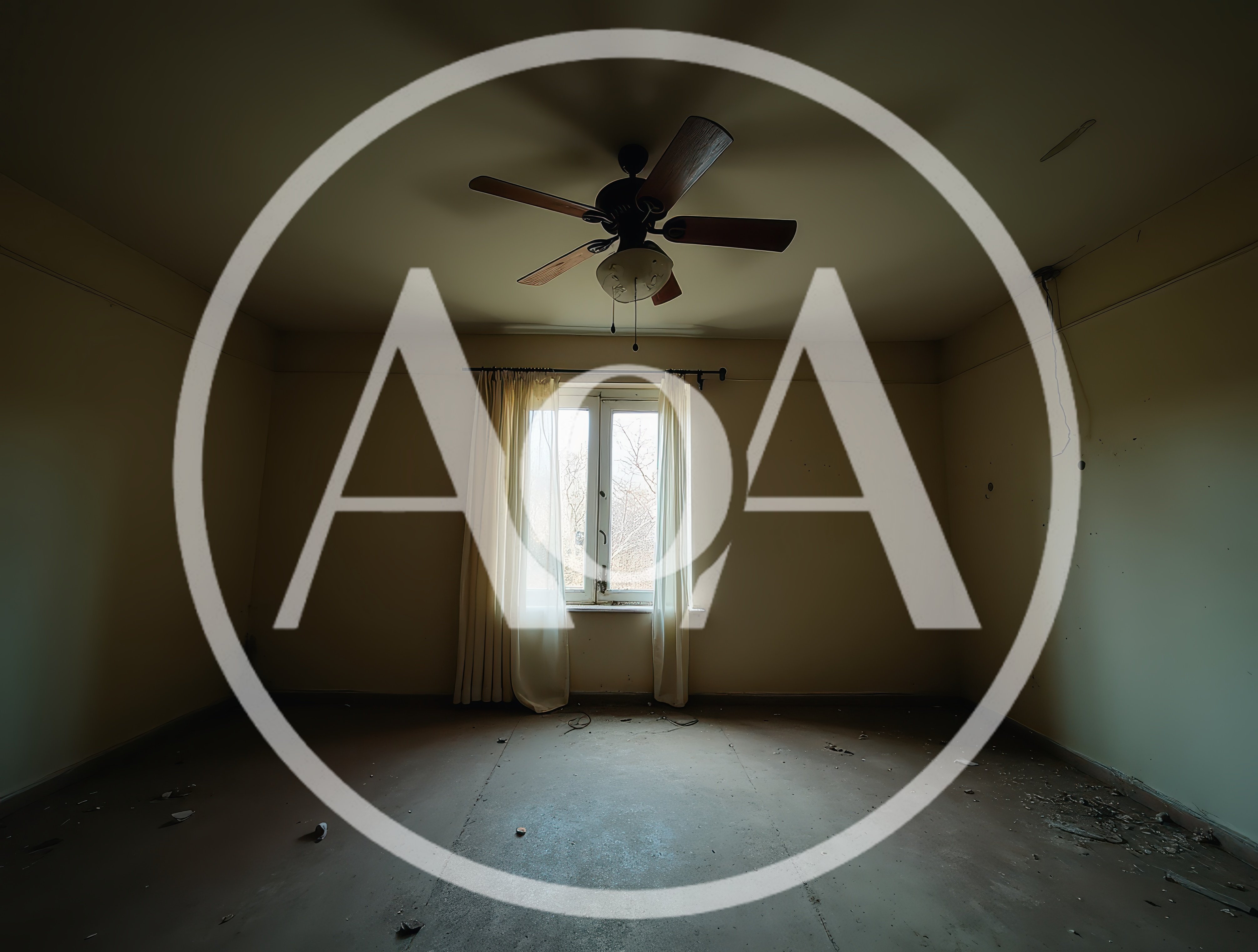Empty Abandoned Room With Ceiling Fan And Window