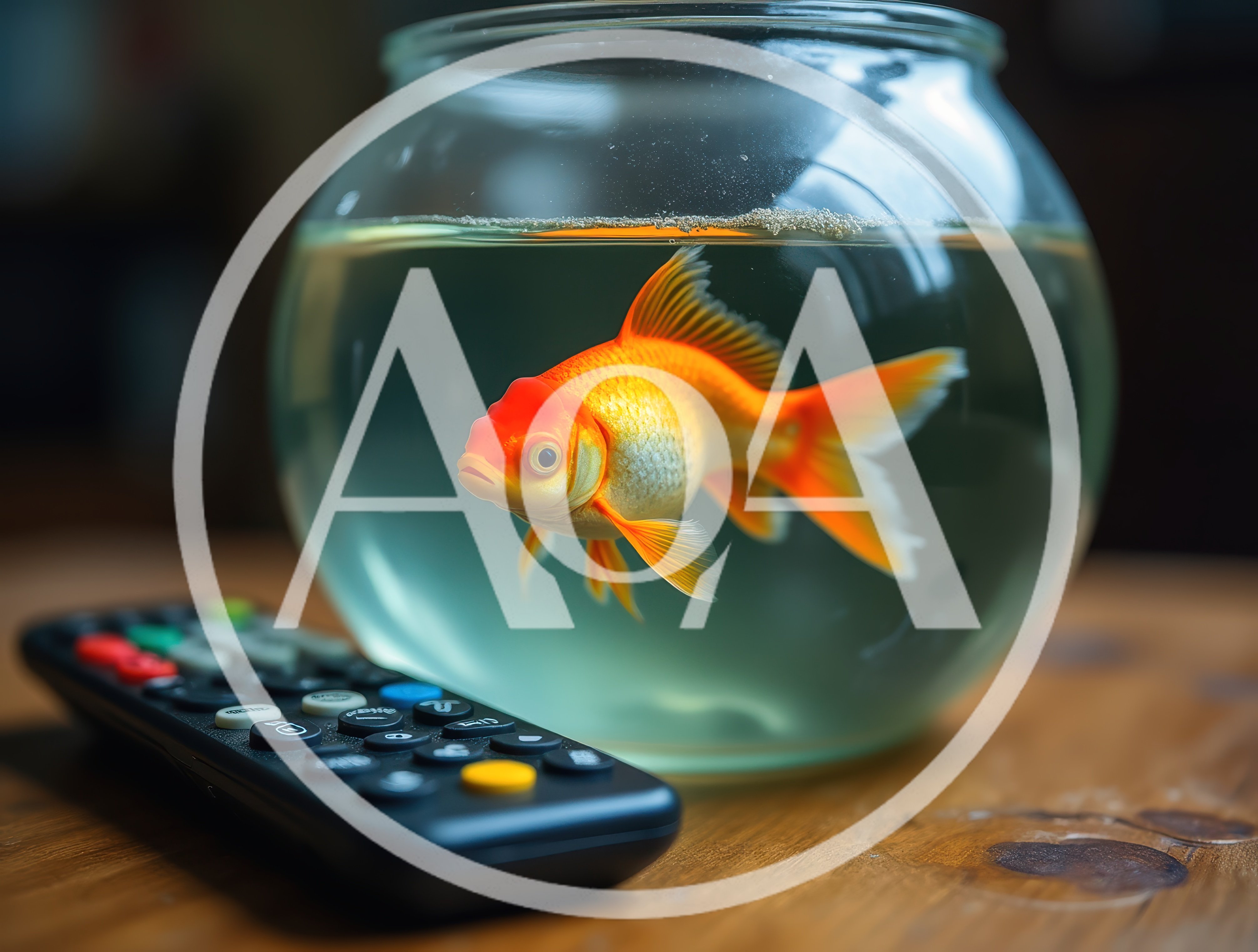 Goldfish Swimming In A Glass Bowl Beside Remote Control