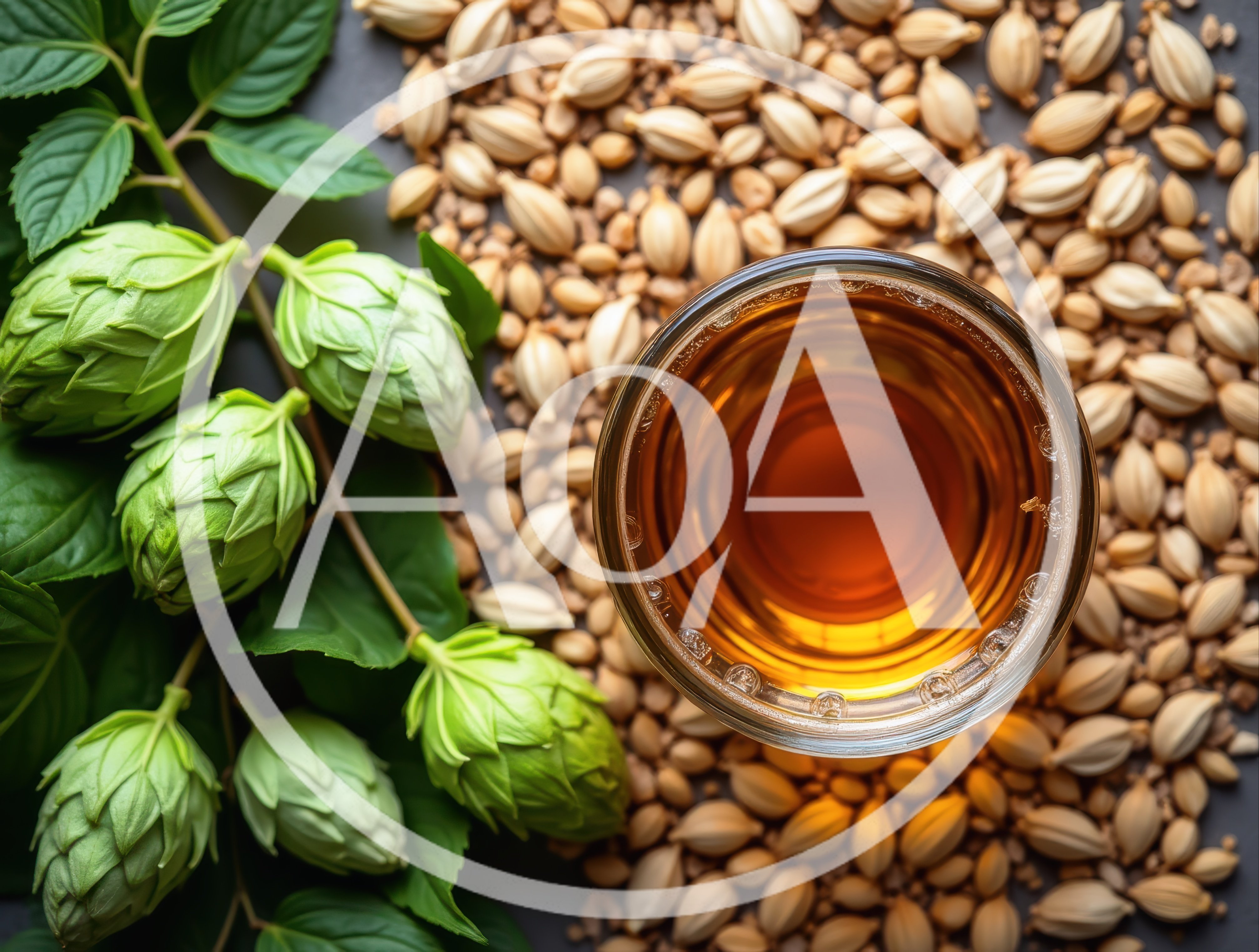 Glass Of Beer With Fresh Hops And Malt Grains
