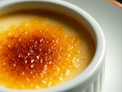 Close Up Of A Creamy Creme Brulee Dessert