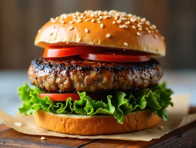 Gourmet Beef Burger With Lettuce And Tomato