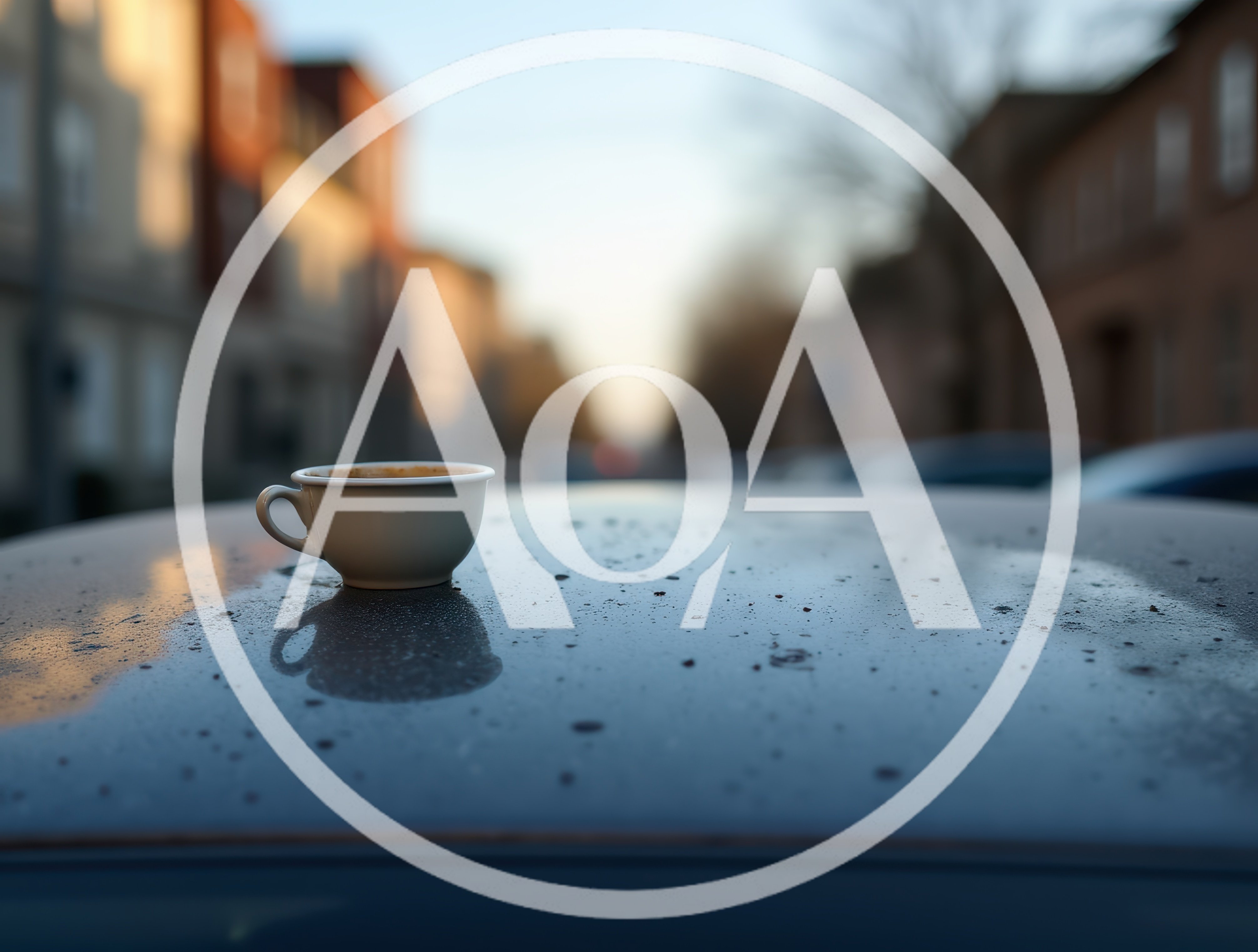 Coffee Cup Resting On A Car Roof At Sunset
