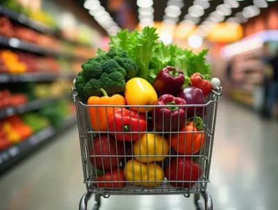 Shopping Cart Filled With Fresh Colorful Vegetables