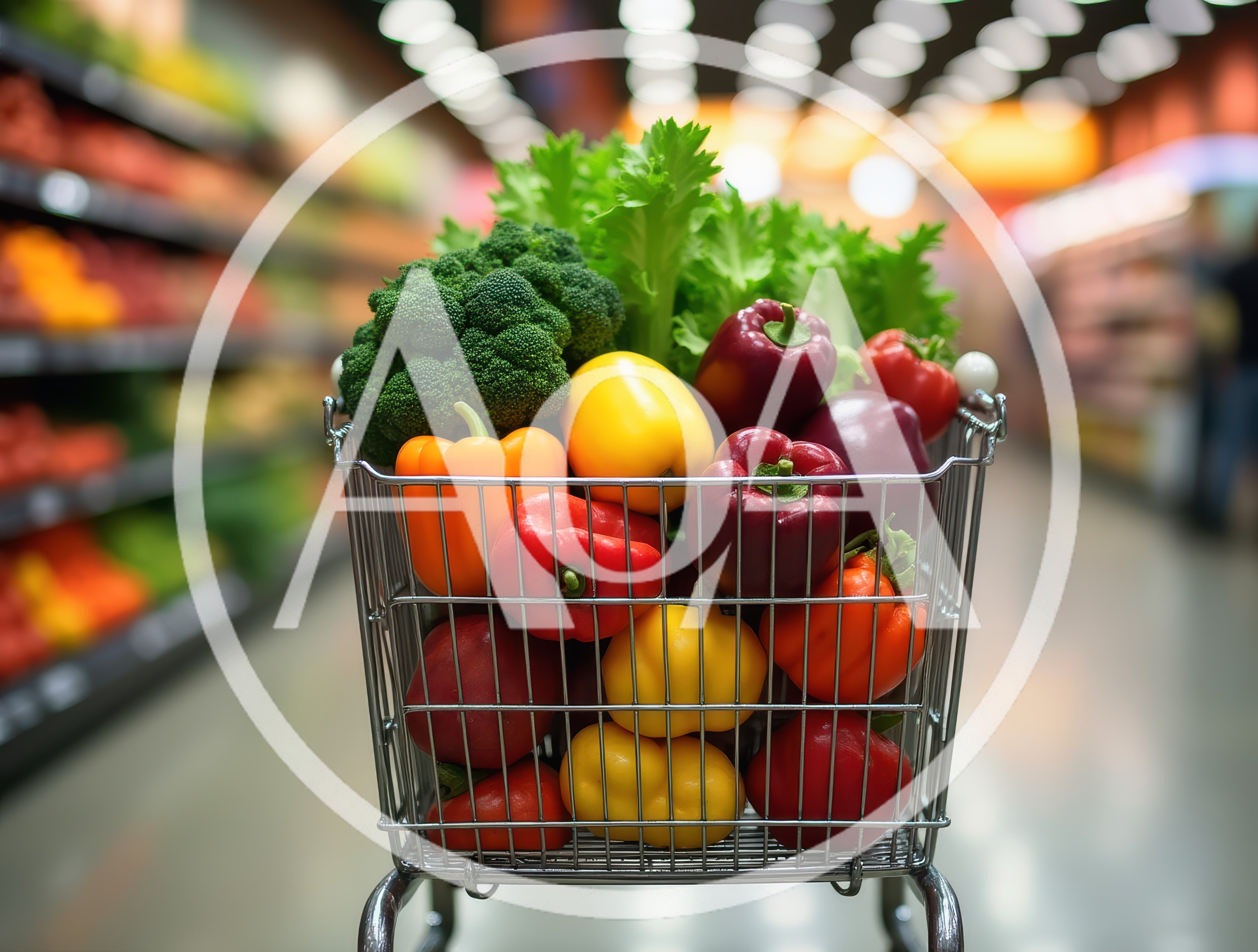 Shopping Cart Filled With Fresh Colorful Vegetables