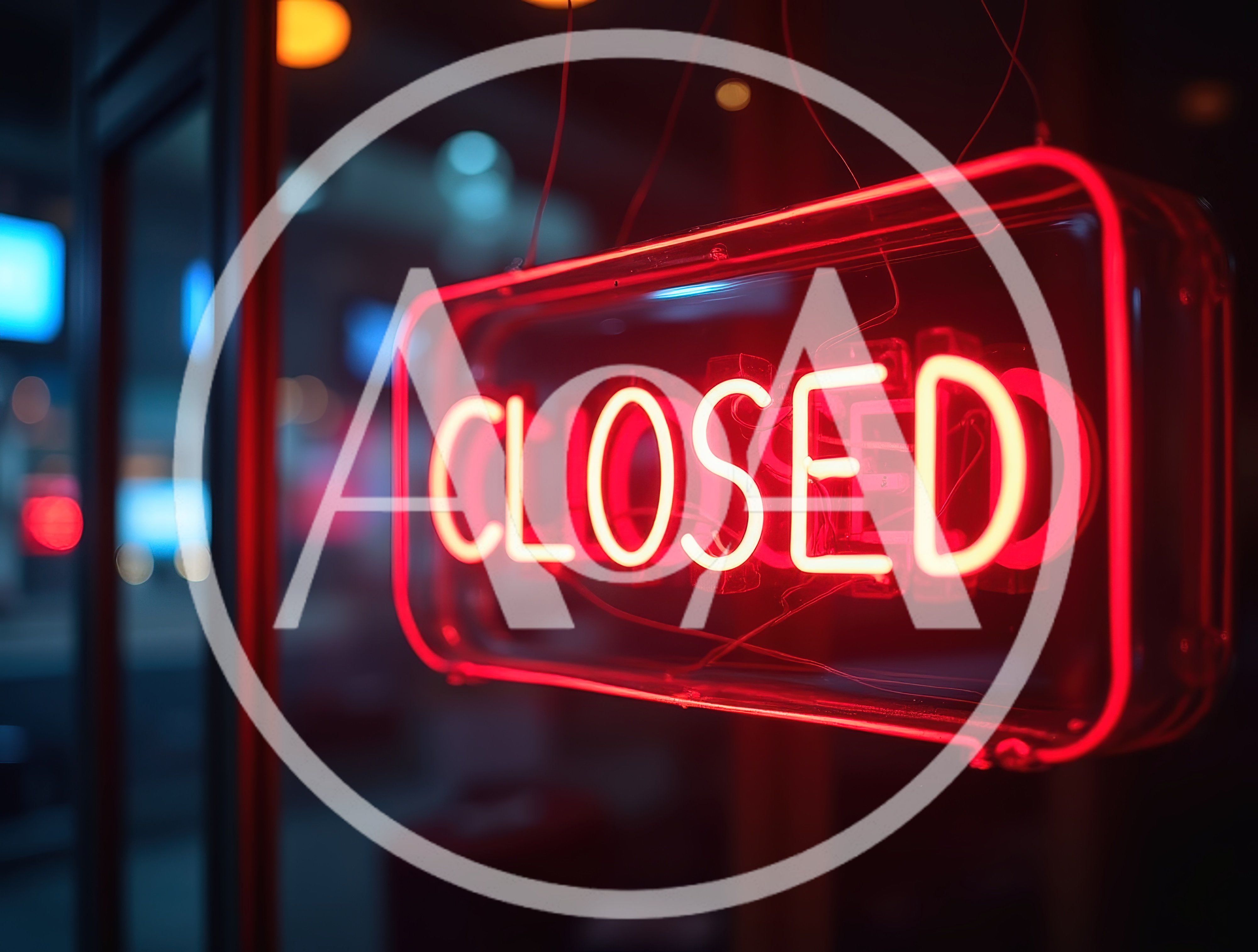 Red Neon Closed Sign Hanging In Store Window