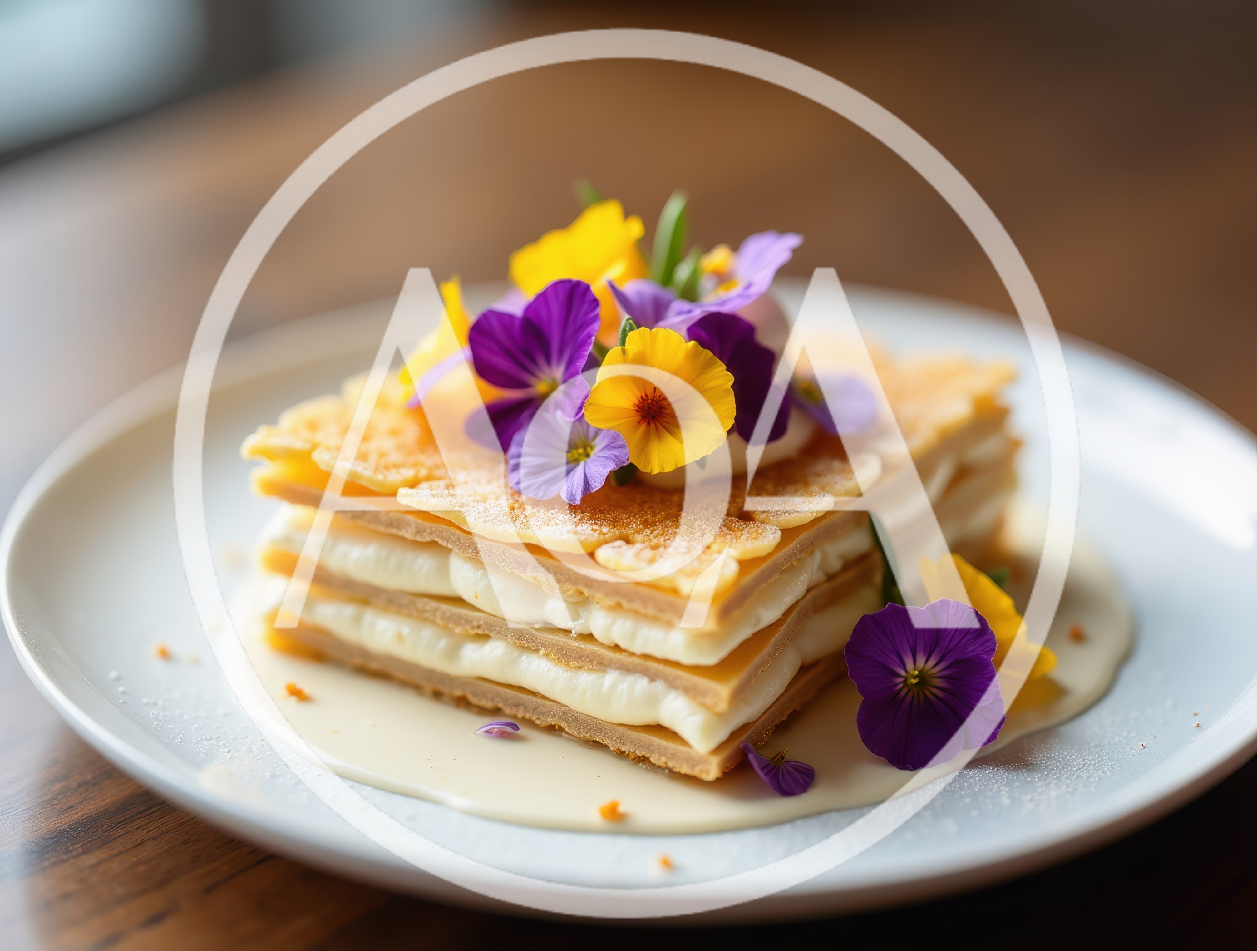 Gourmet Mille-Feuille Dessert With Edible Flowers