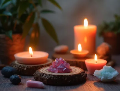 Zen Spa Setting With Candles And Crystals