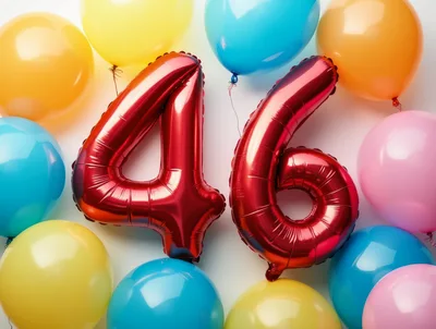 Red Foil Number 46 Balloons With Colorful Party Balloons