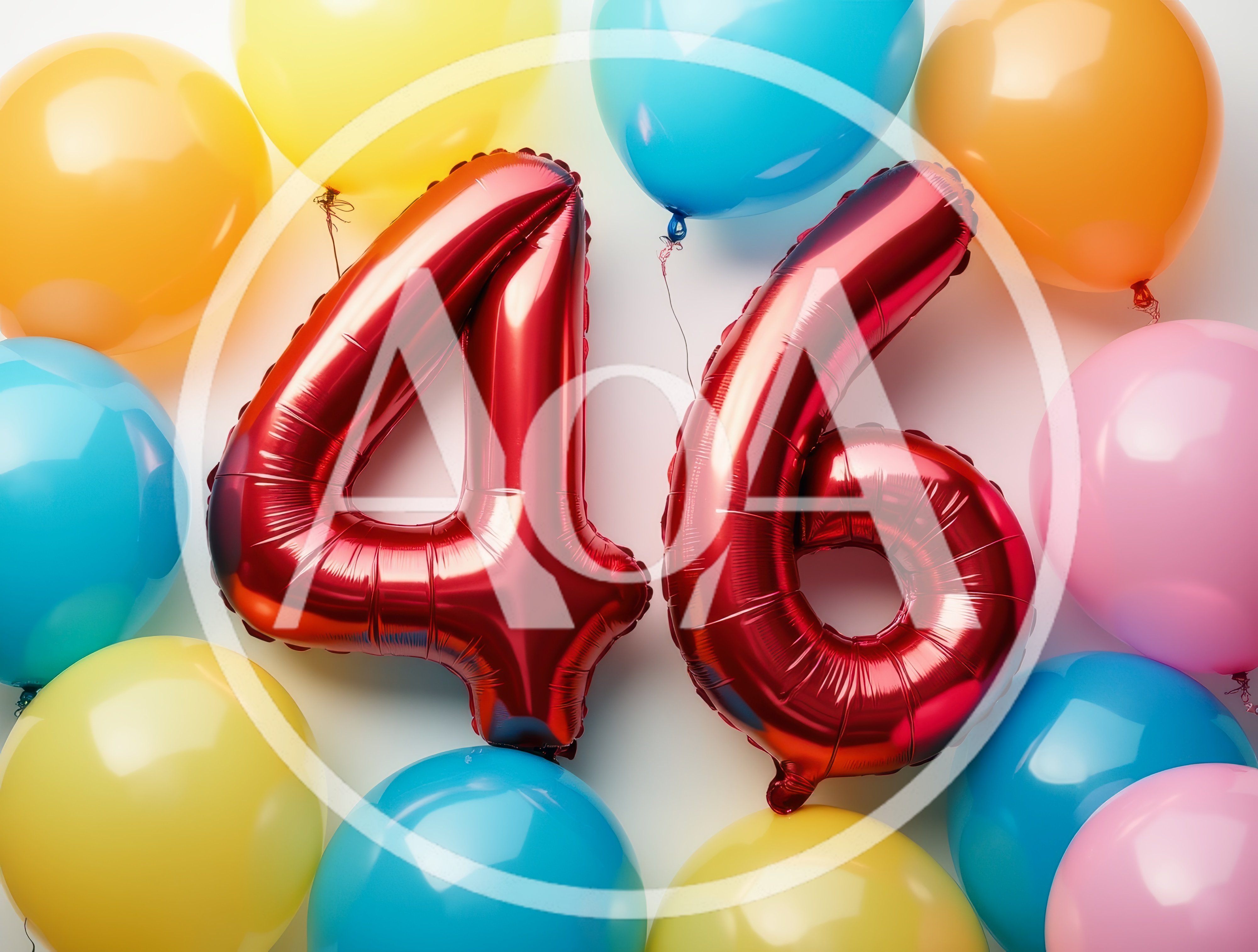 Red Foil Number 46 Balloons With Colorful Party Balloons
