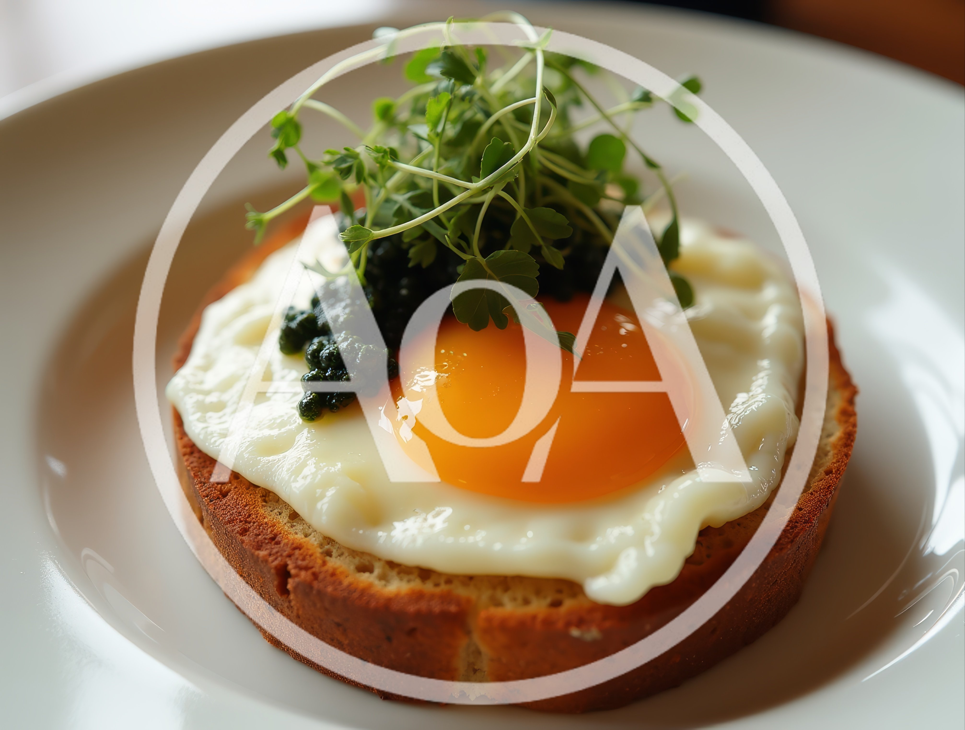 Fried Egg on Toasted Bread with Caviar and Microgreens