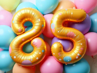 Gold Number 85 Balloons With Colorful Party Background