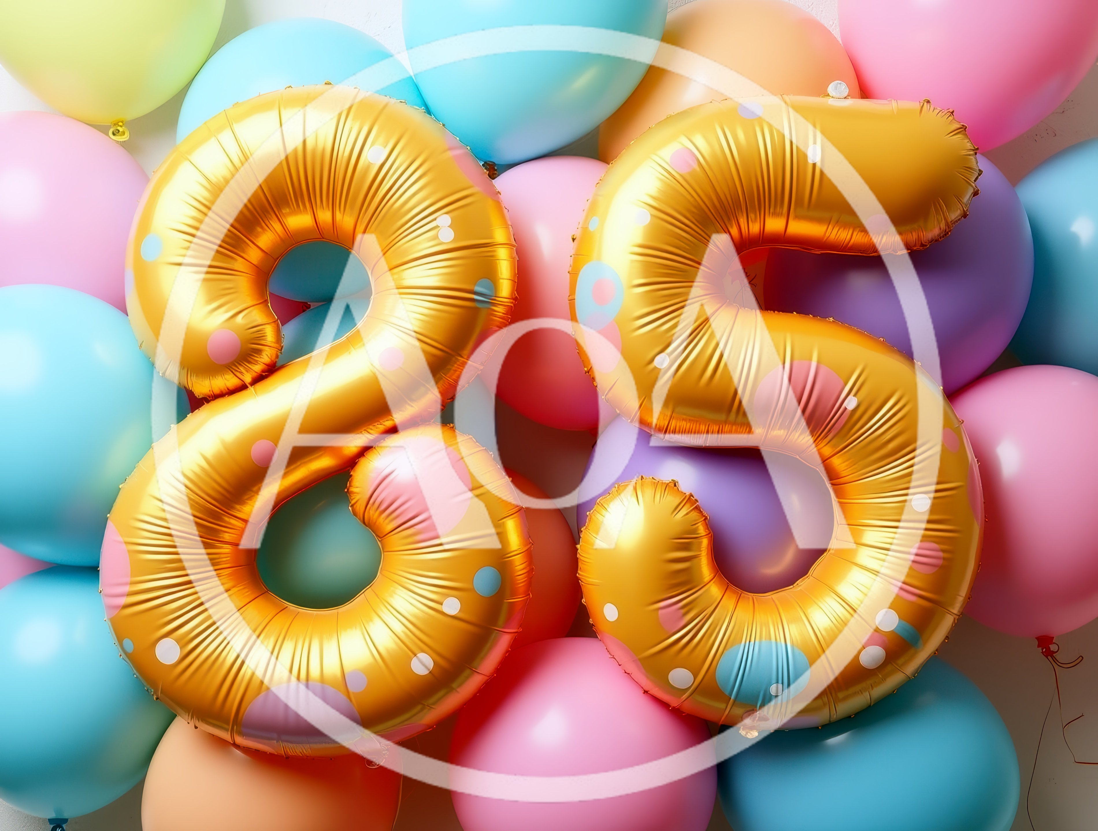 Gold Number 85 Balloons With Colorful Party Background
