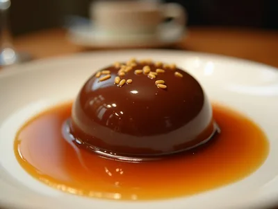 Chocolate Dome Dessert With Caramel Sauce