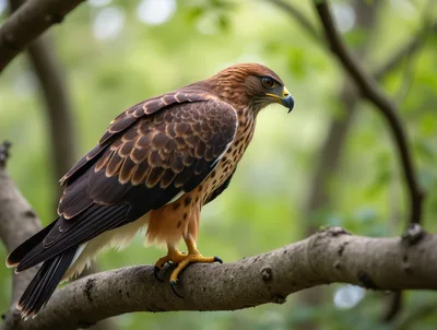 Red Shouldered Hawk Perched On A Tree Branch