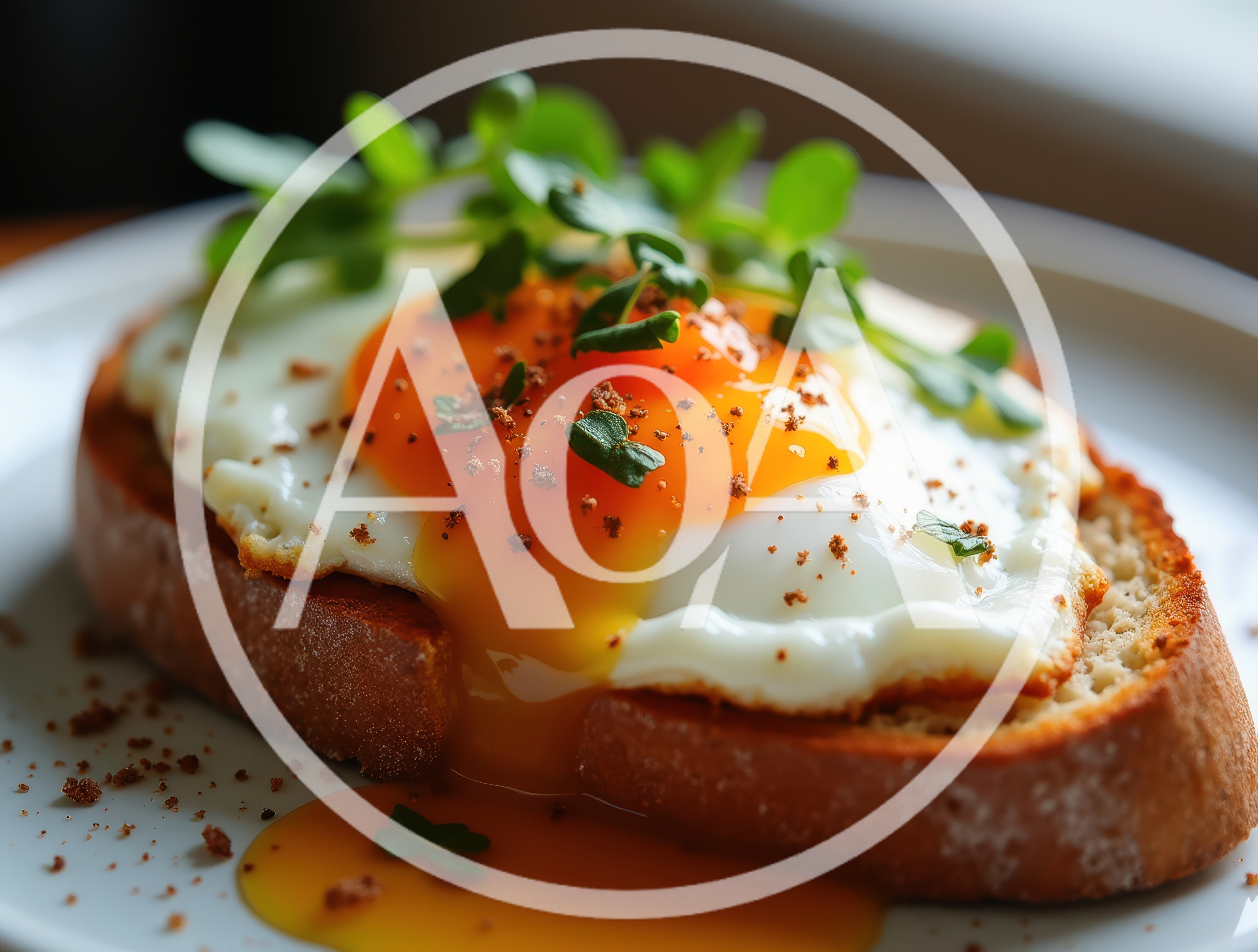 Fried Egg On Toasted Bread With Fresh Herbs