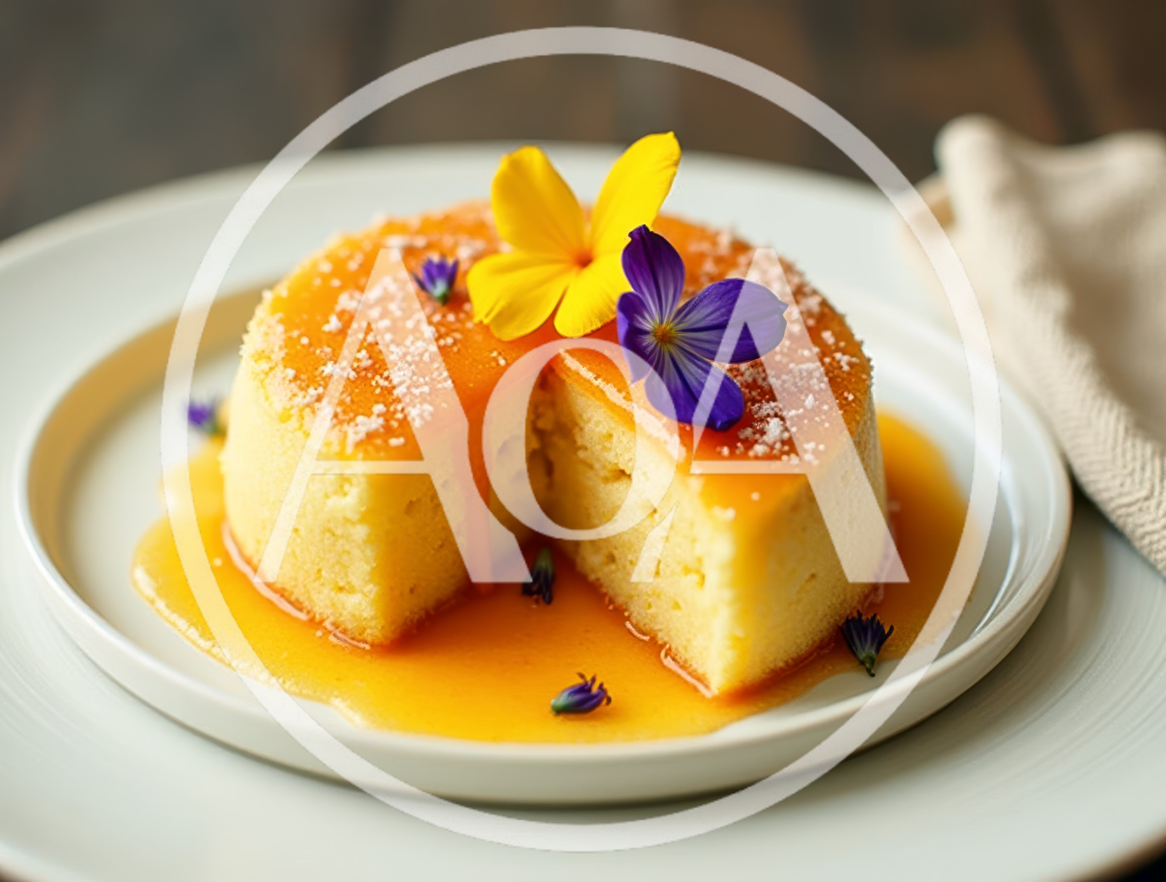 Small Round Cake With Orange Glaze And Edible Flowers