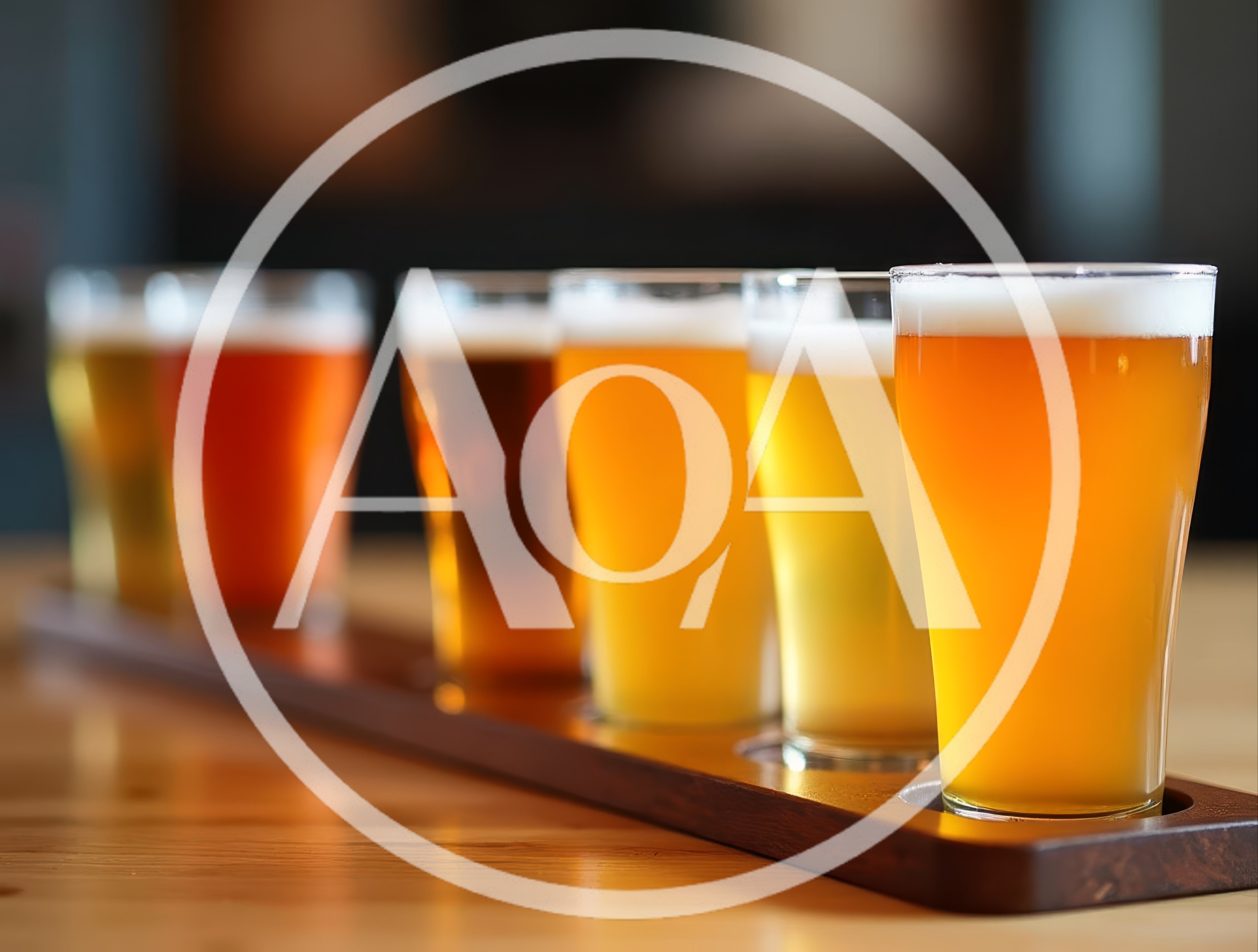 Beer Flight With Six Glasses On A Wooden Paddle