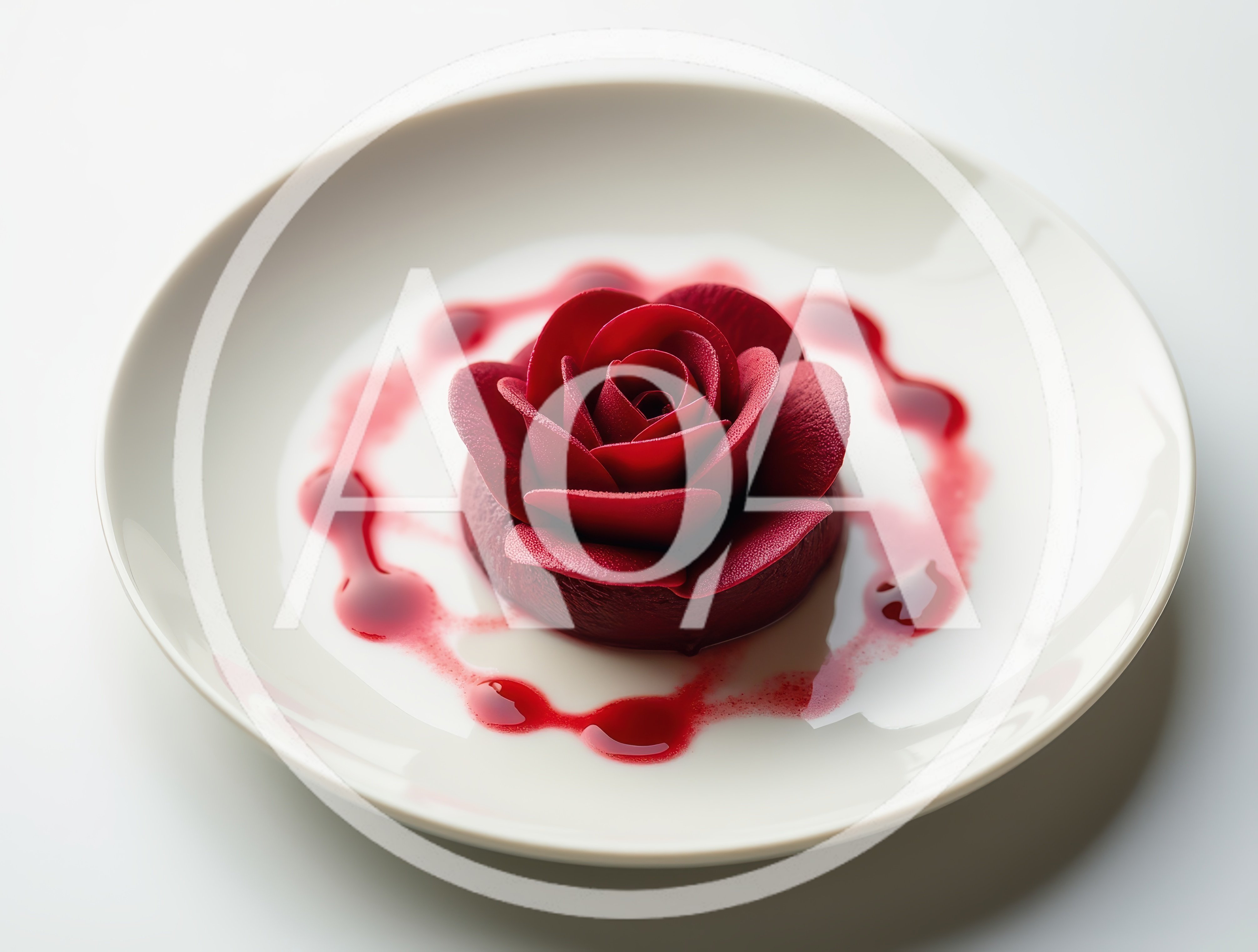 Gourmet Rose Shaped Dessert On A White Plate