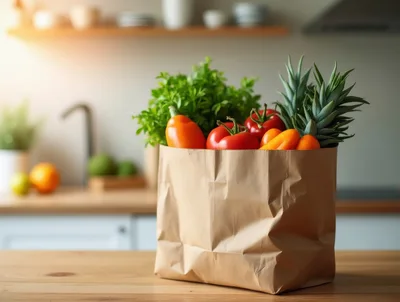 Paper Grocery Bag Filled With Fresh Produce
