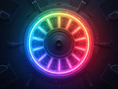 Futuristic Circular Portal With Glowing Neon Rainbow Lights
