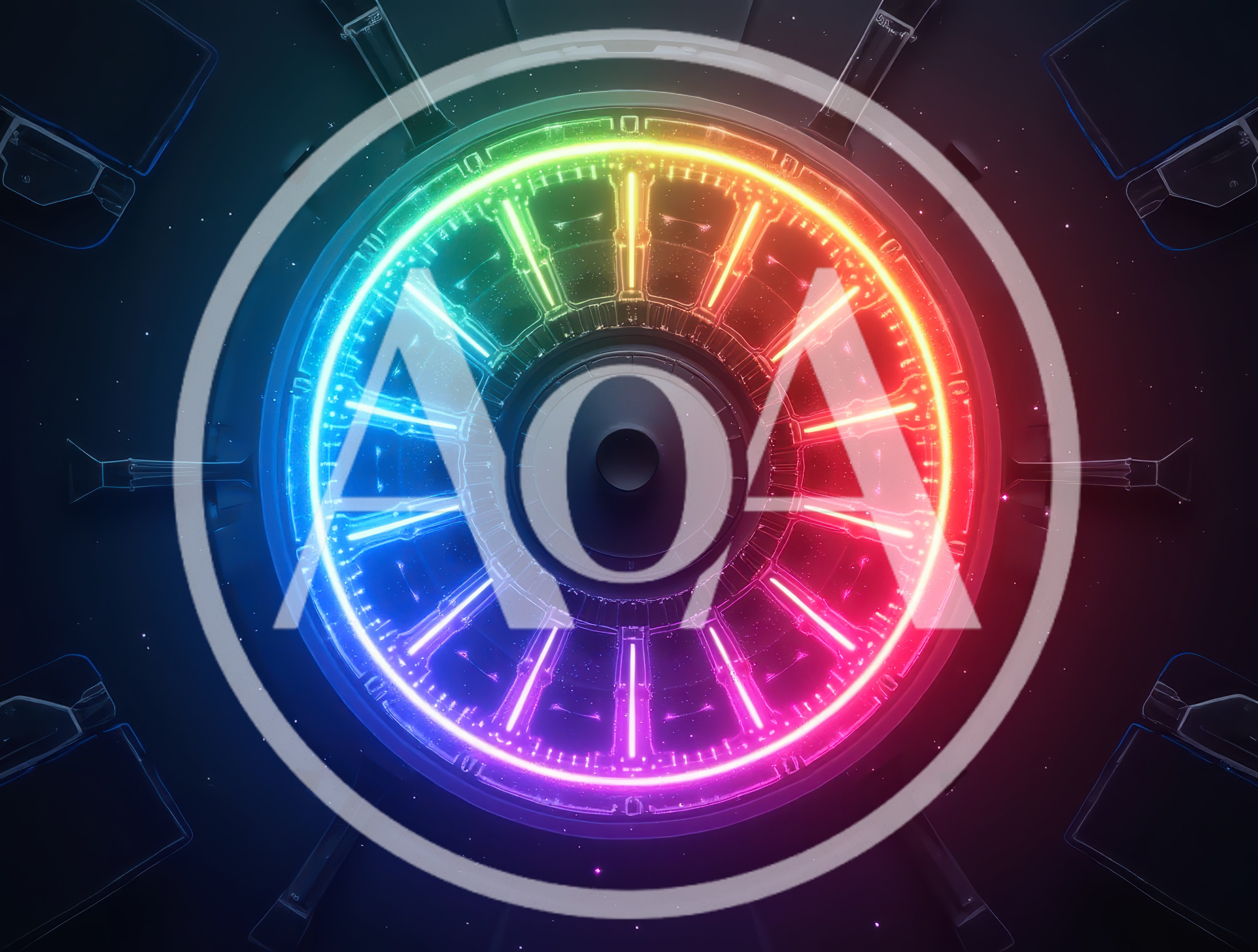 Futuristic Circular Portal With Glowing Neon Rainbow Lights