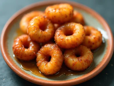 Glazed Savory Onion Rings on Ceramic Plate