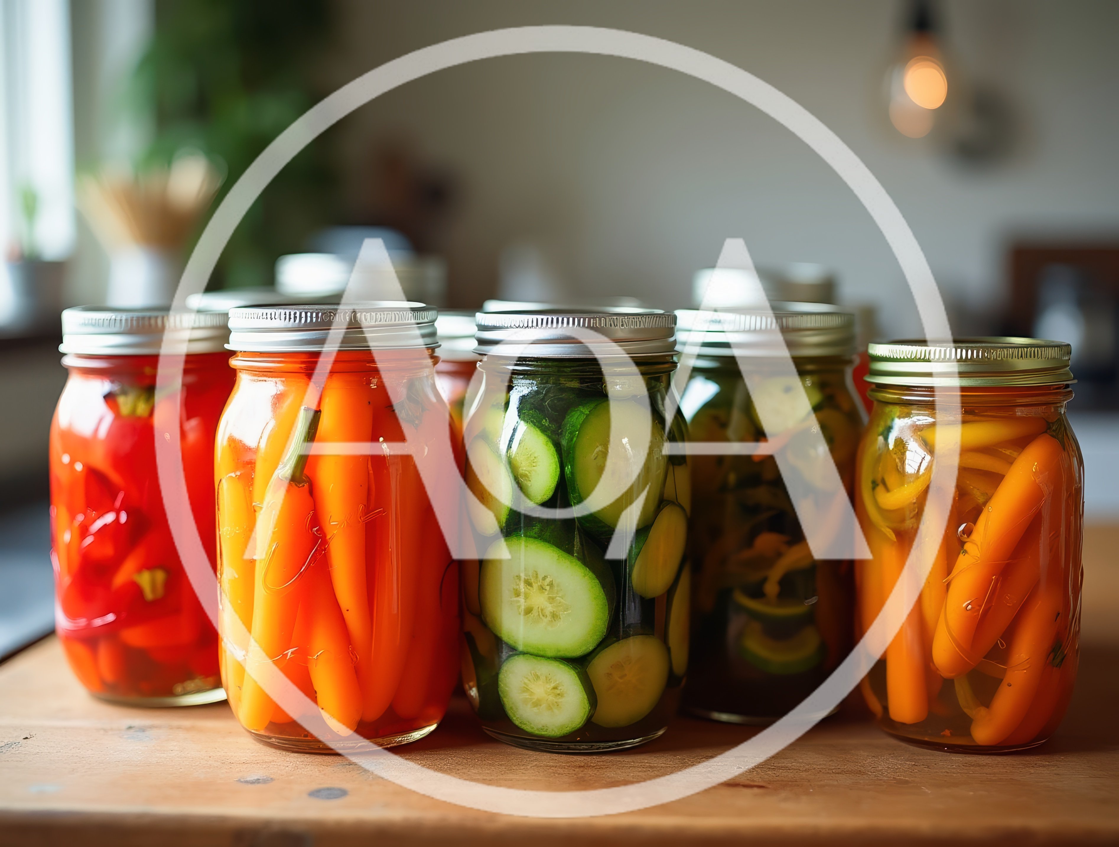 Assorted Glass Jars Of Homemade Pickled Vegetables