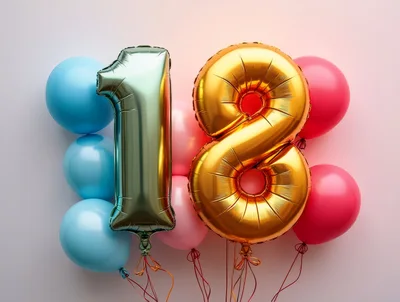 Gold and Green Number Eighteen Balloons