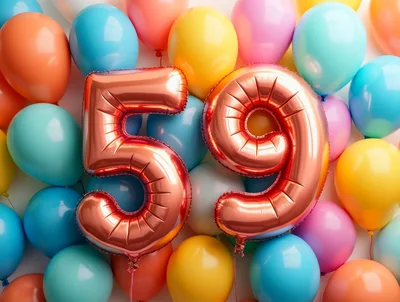 Rose Gold Number 59 Balloons With Colorful Party Decor