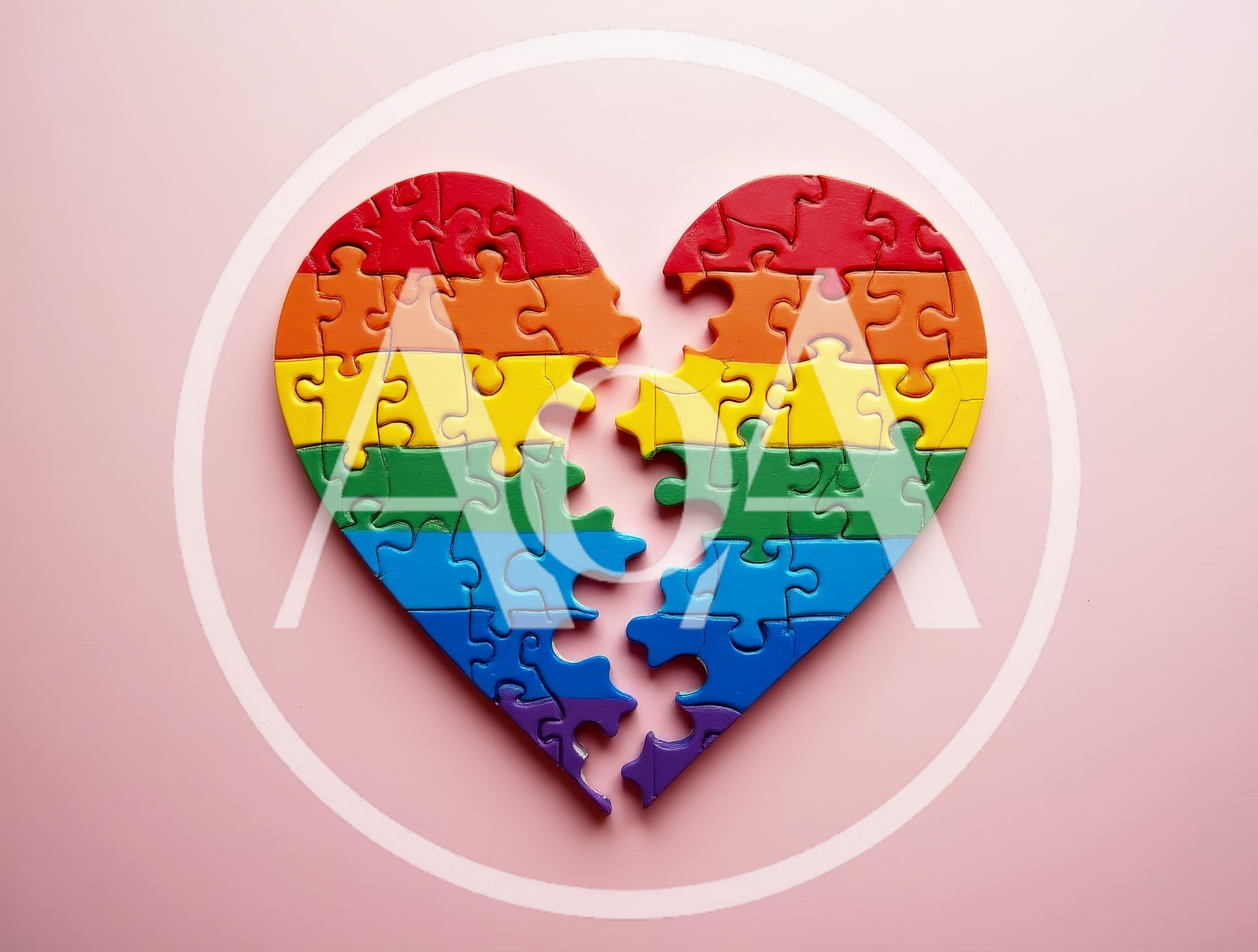 Broken Rainbow Heart Puzzle on Pink Background