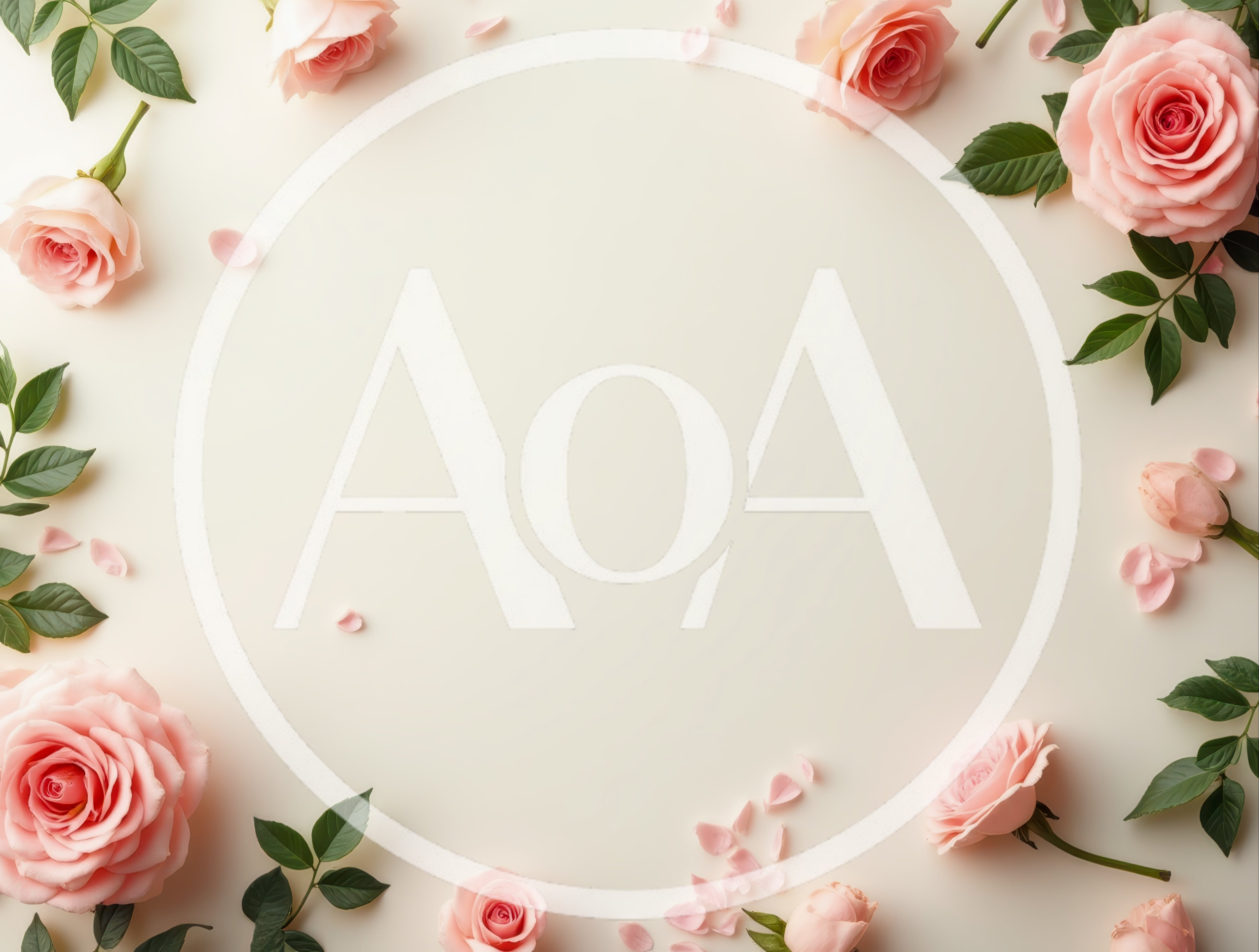 Pink Rose Floral Frame on Cream Background