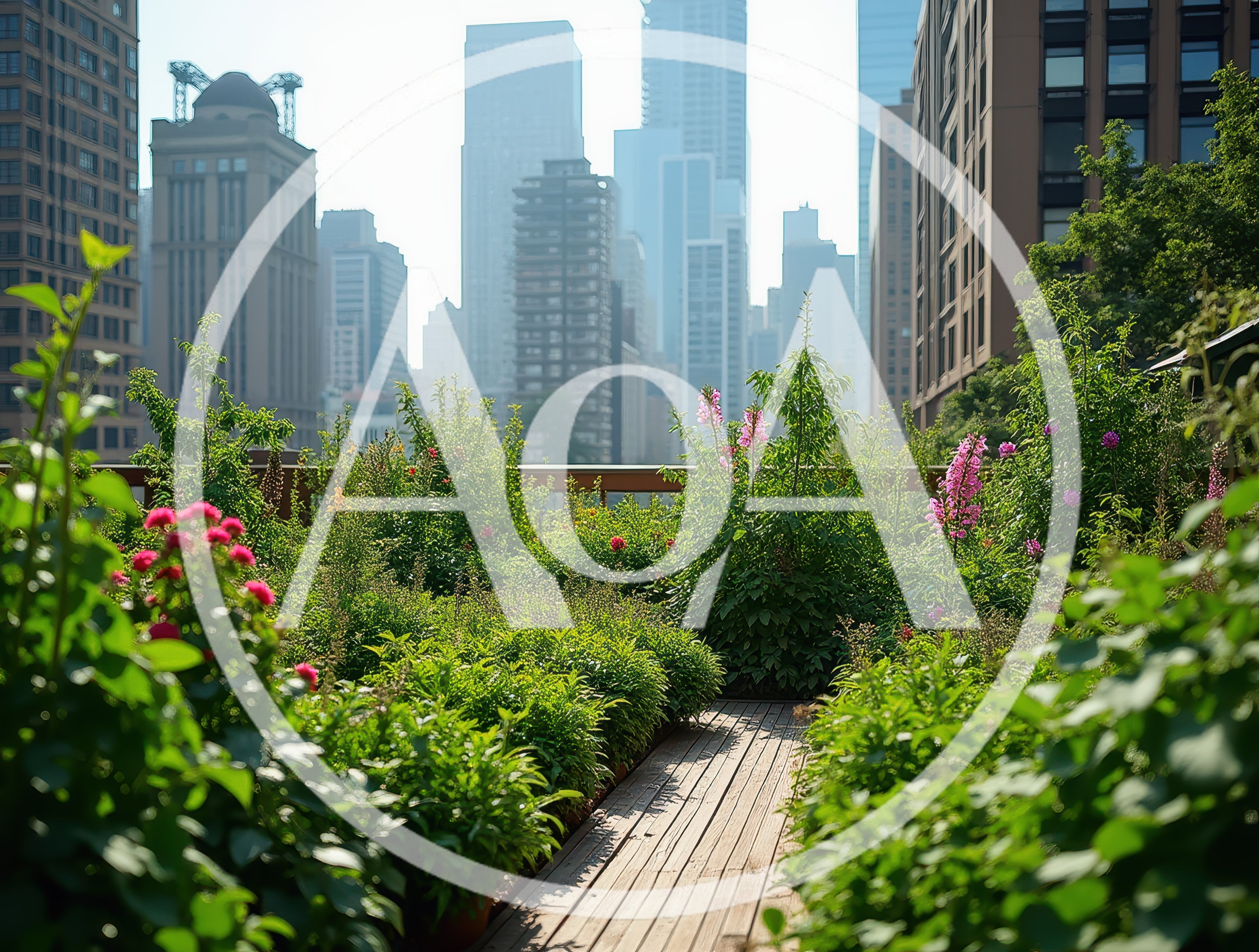 Rooftop Garden Terrace With City Skyline View