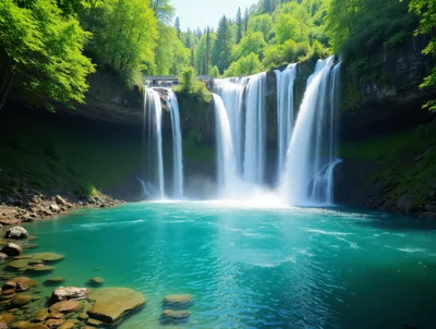 Majestic Waterfall Cascading Into A Turquoise Pool