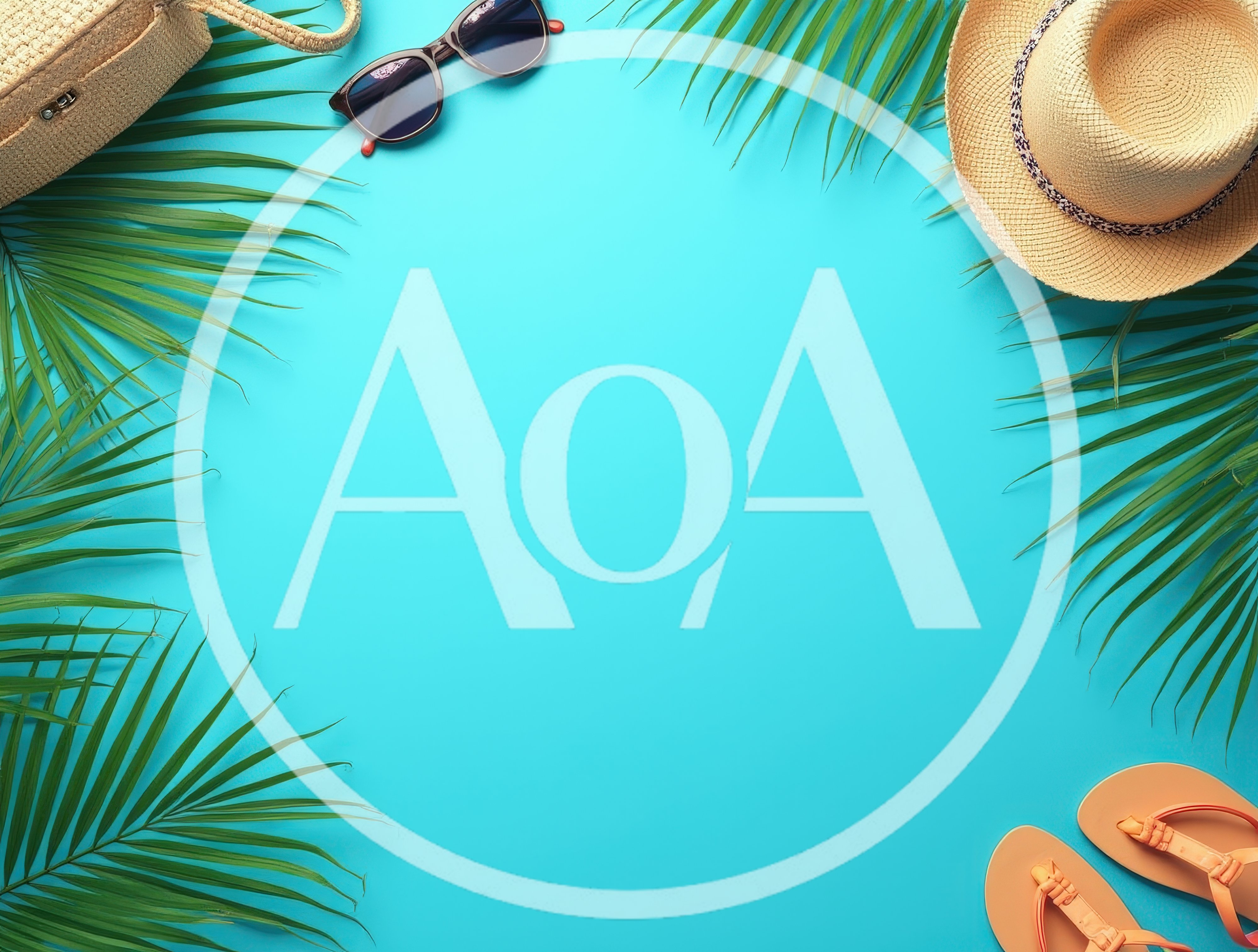 Summer Vacation Accessories Flat Lay on Blue Background
