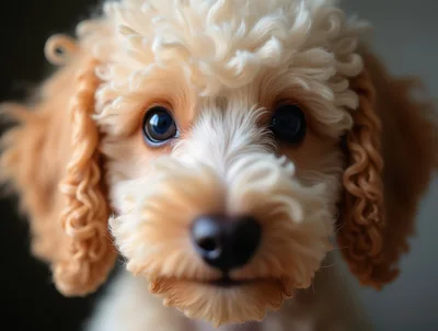 Close Up Portrait Of A Cute Curly Puppy