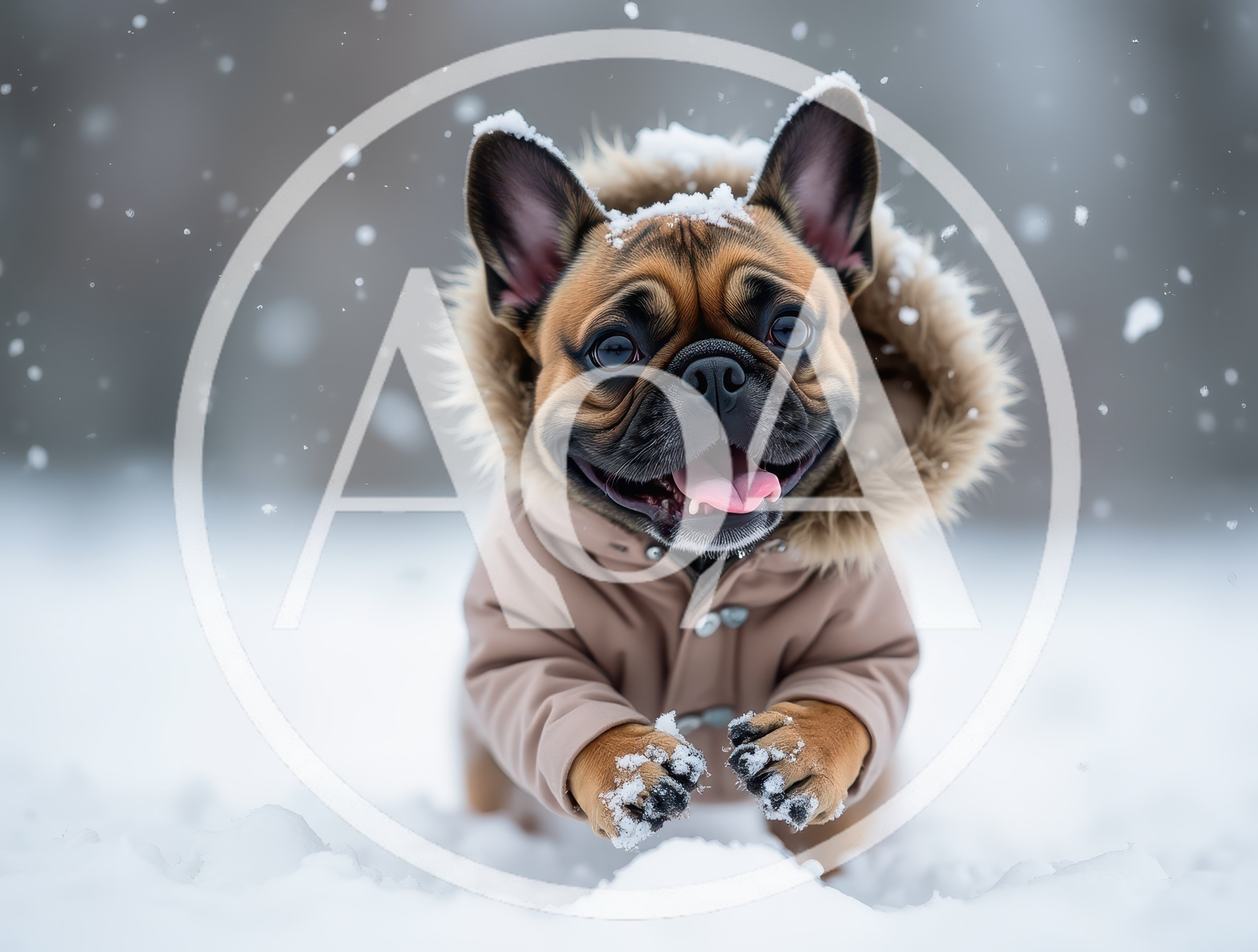 French Bulldog Puppy Playing In The Snow