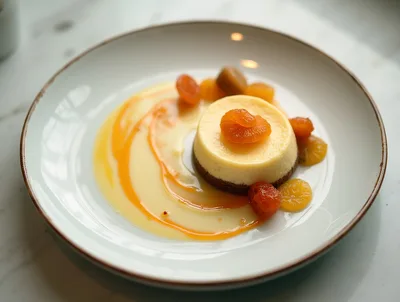 Gourmet Cheesecake Dessert Plated With Citrus Fruit Garnish