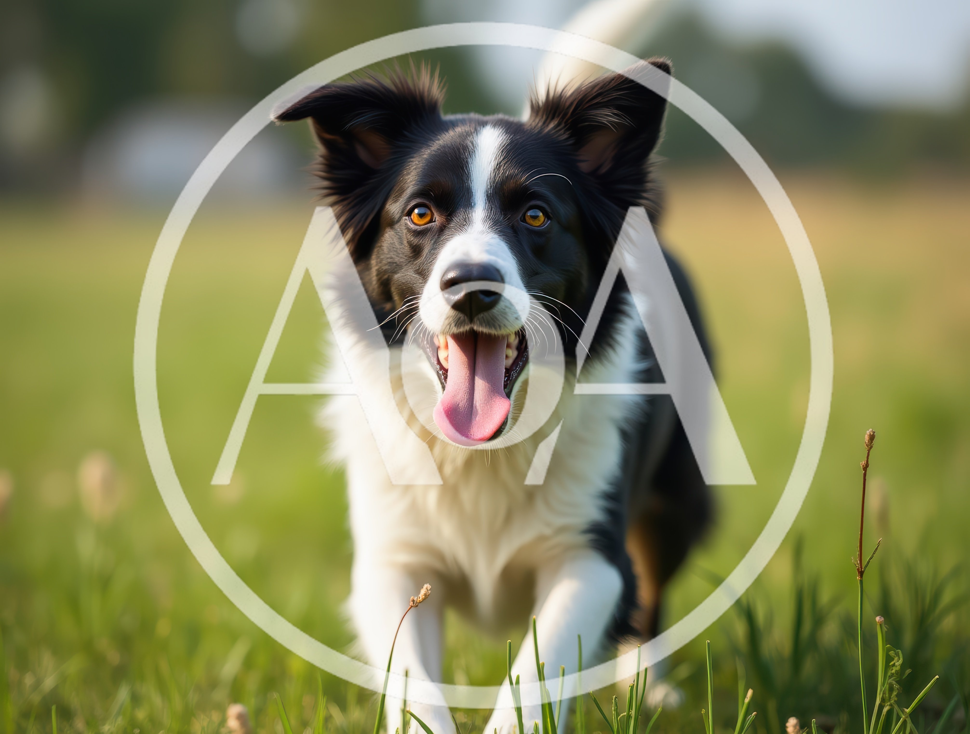 Happy Border Collie Running Through A Green Meadow