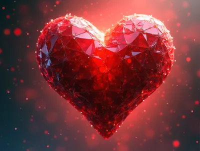 Glowing Low Poly Red Crystal Heart