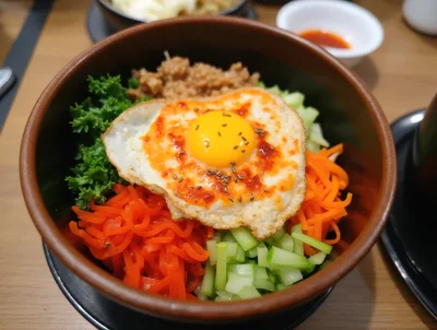 Bowl Of Korean Bibimbap With Fried Egg