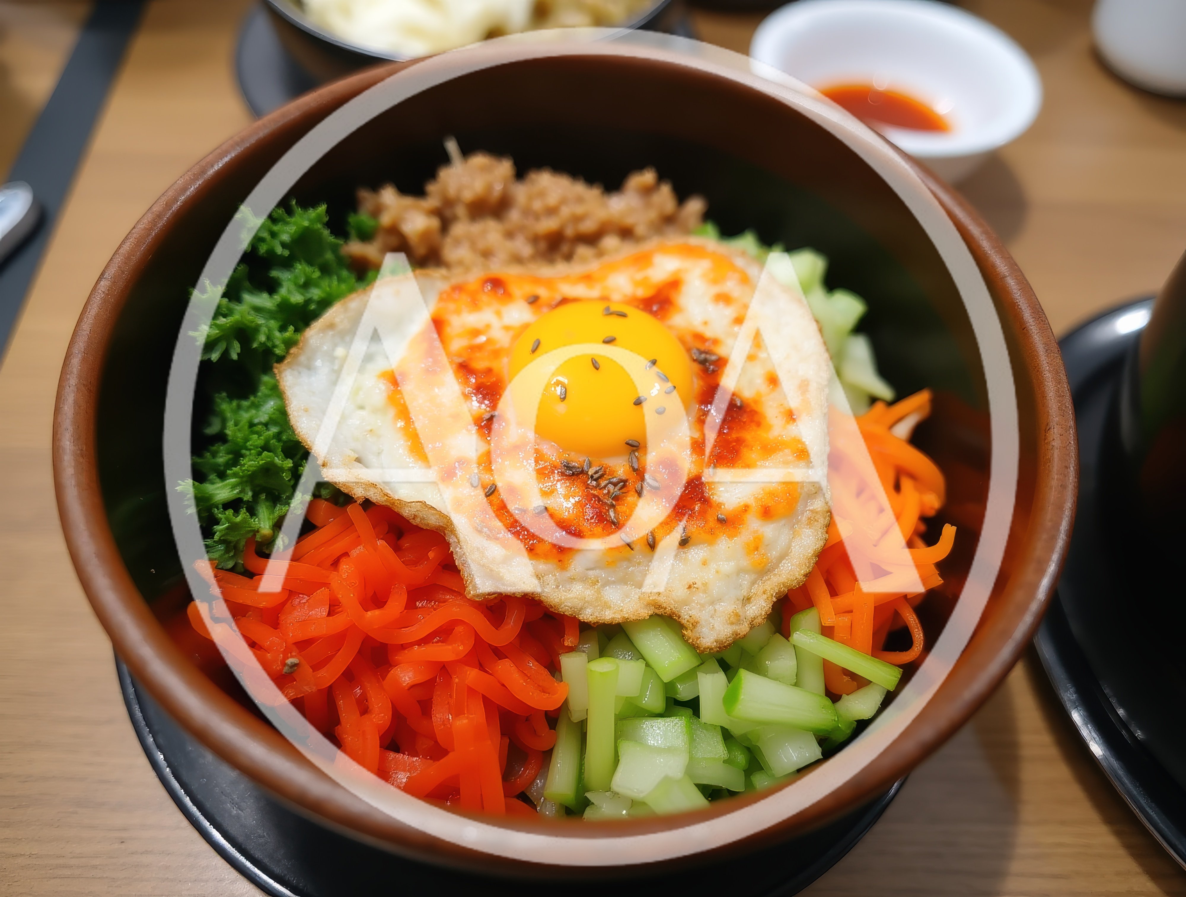 Bowl Of Korean Bibimbap With Fried Egg