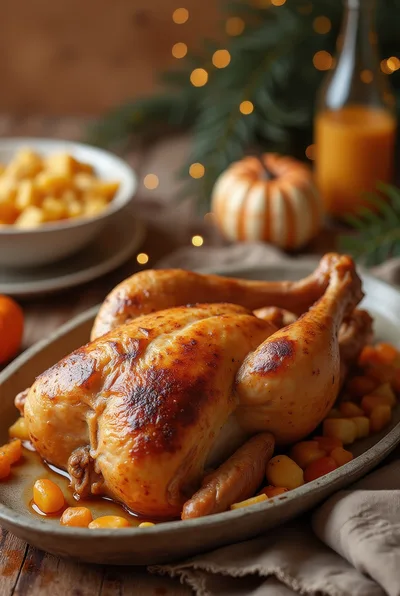 Roasted Whole Chicken With Vegetables For Thanksgiving Dinner