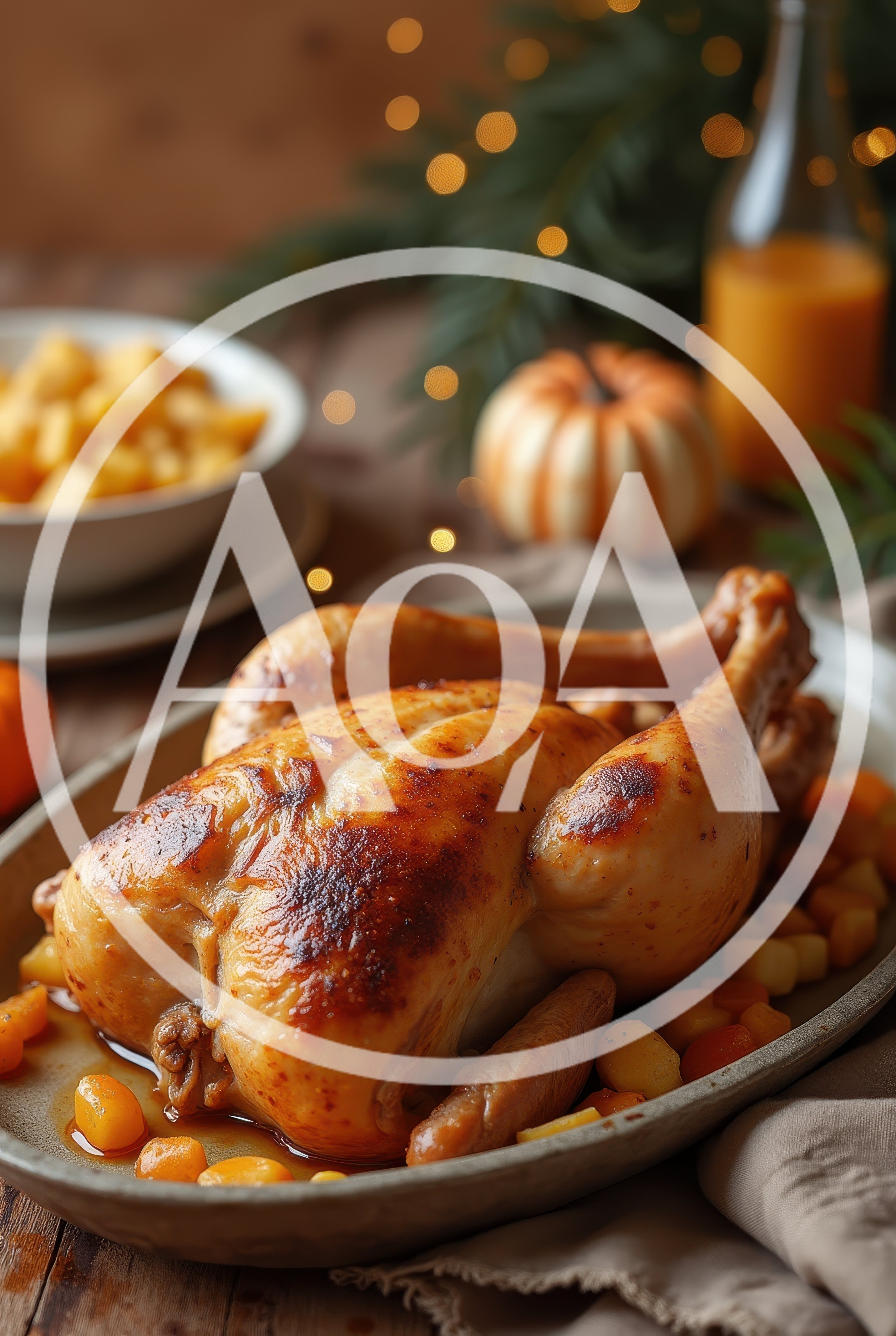 Roasted Whole Chicken With Vegetables For Thanksgiving Dinner
