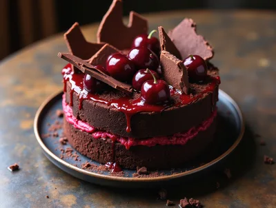 Decadent Chocolate Layer Cake With Fresh Cherries
