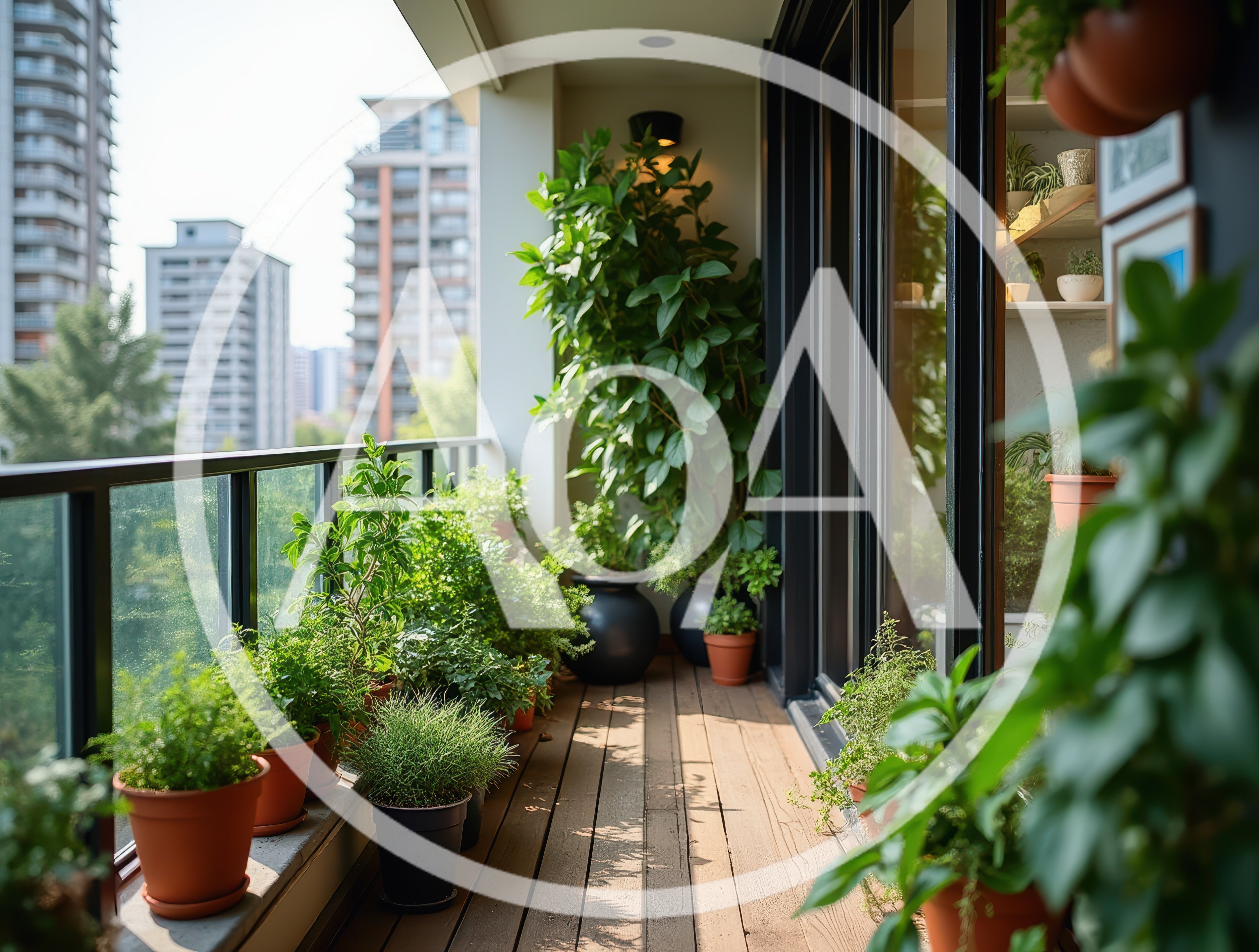 Potted Plants On A Sunny Apartment Balcony