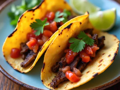 Two Delicious Carne Asada Tacos On A Plate