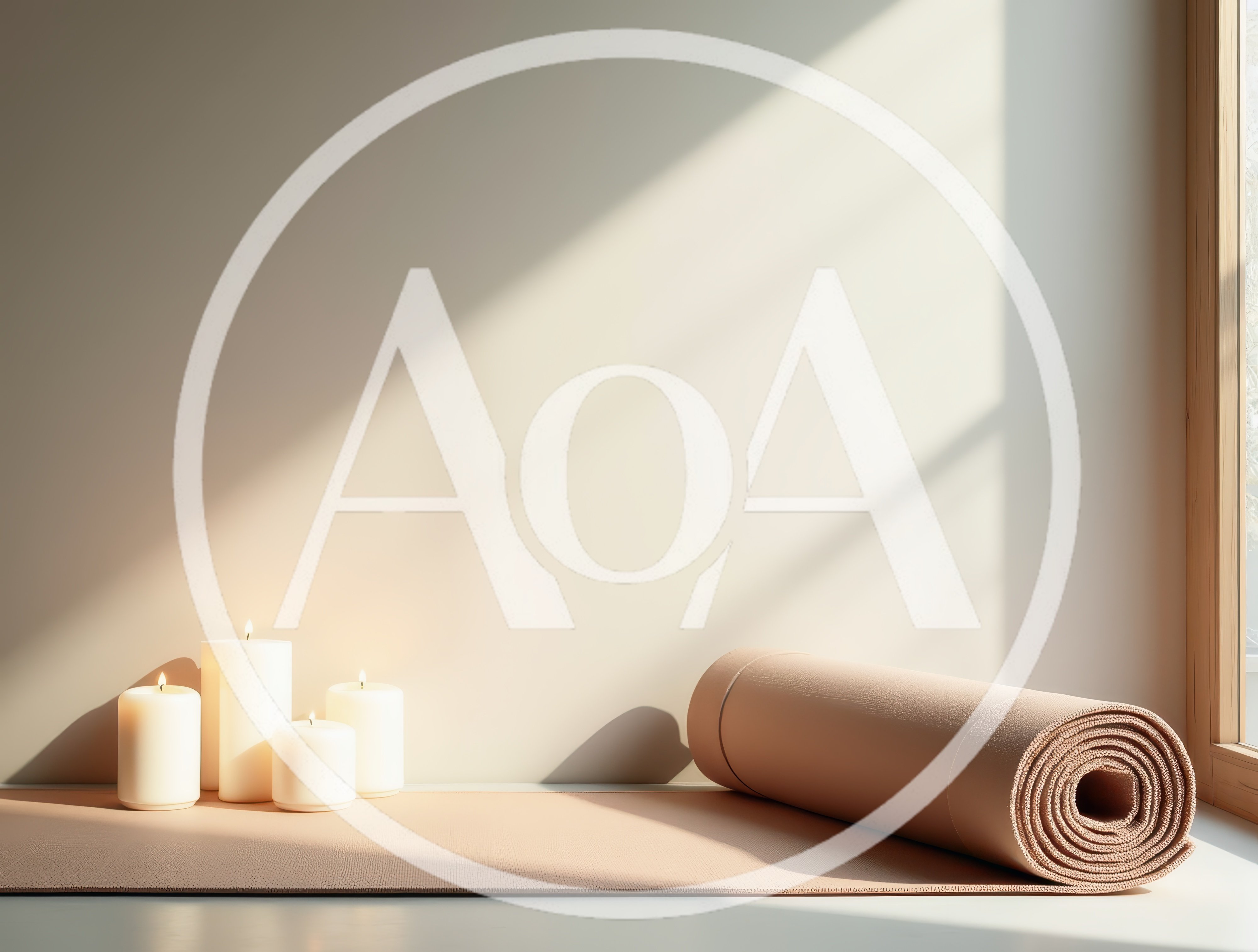 Yoga Mat And Lit Candles In A Minimalist Studio